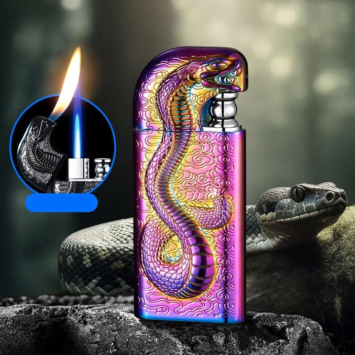 Encendedor de butano recargable Serpent King con doble llama en relieve