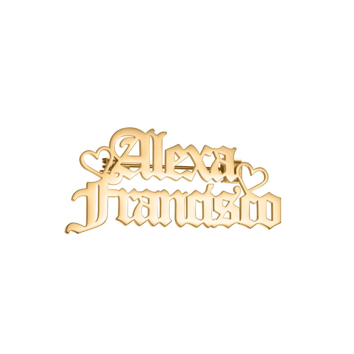 Broche personalizado con dos nombres, accesorio de acero inoxidable para traje