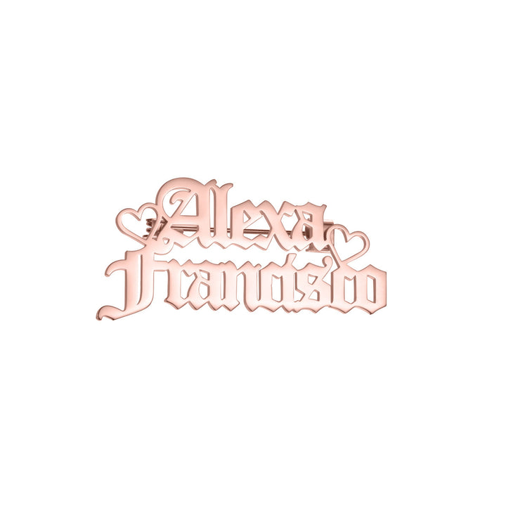 Broche personalizado con dos nombres, accesorio de acero inoxidable para traje