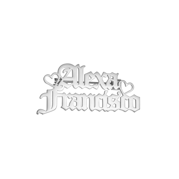 Broche personalizado con dos nombres, accesorio de acero inoxidable para traje
