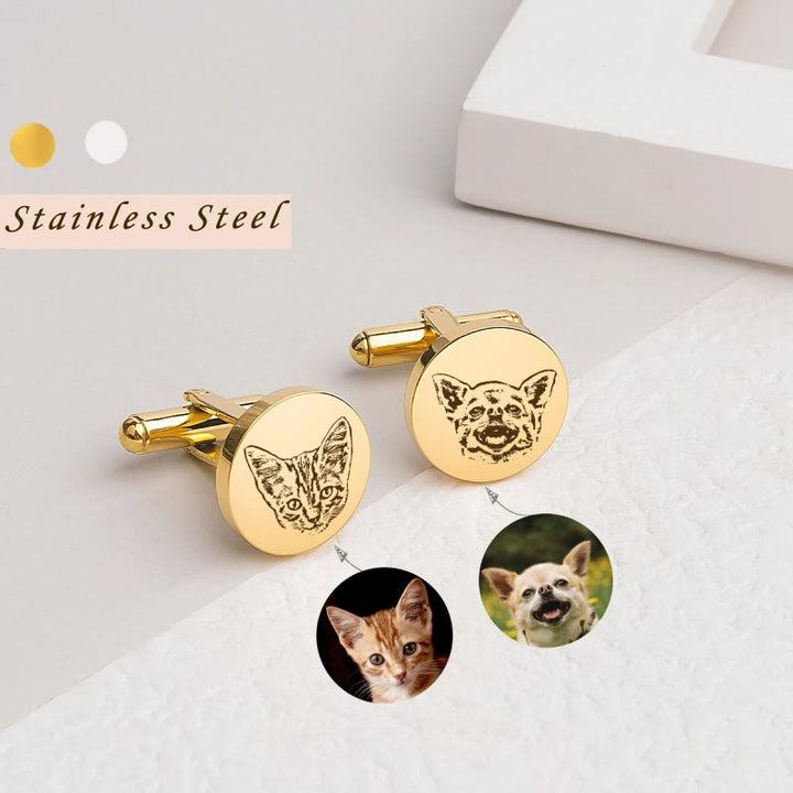 Juego de gemelos con 1 par de cubiertas de botones con retrato de mascota personalizado