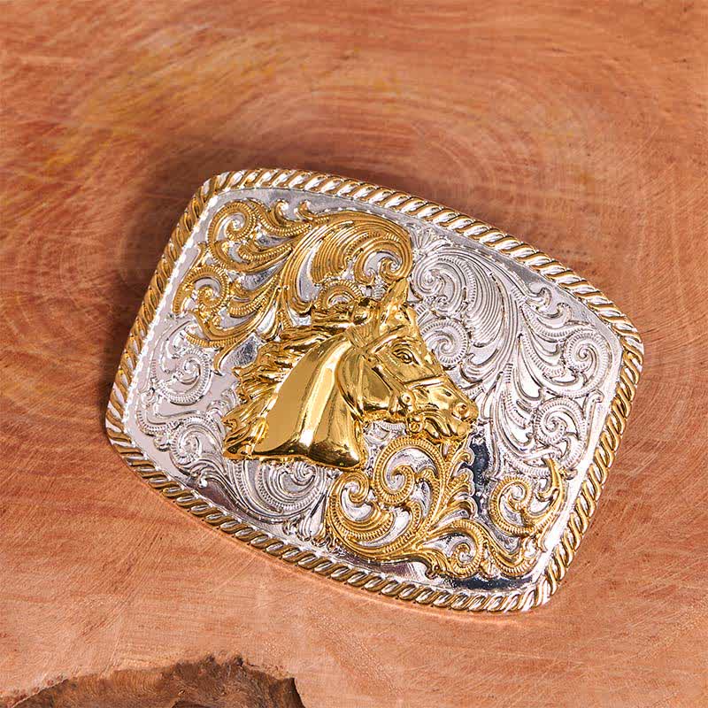 Cinturón de cuero con hebilla grande DIY con cabeza de caballo dorada y plateada - image 2
