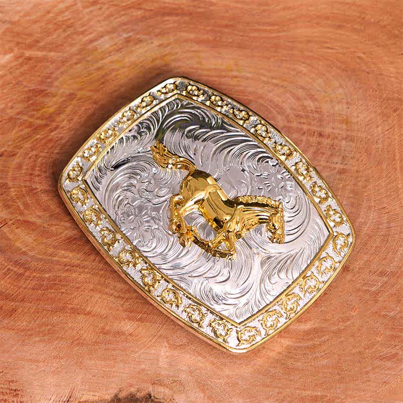 Cinturón de cuero con hebilla grande DIY de caballo corriendo dorado y plateado - image 2