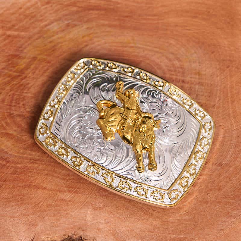 Cinturón de cuero con hebilla grande para montar a caballo, dorado y plateado, hecho a mano - image 2