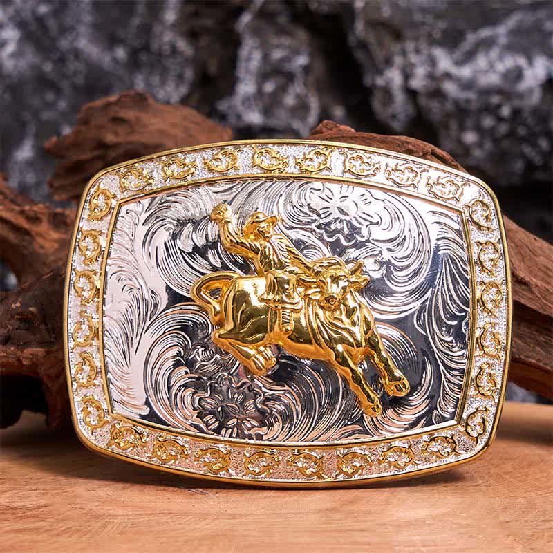 Cinturón de cuero con hebilla grande para montar a caballo, dorado y plateado, hecho a mano - Montar a caballo - Sin cinturón - Cinturón no incluido - image 1