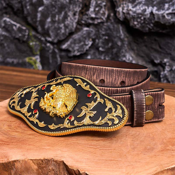 Cinturón de cuero con hebilla DIY de águila atrapando serpientes