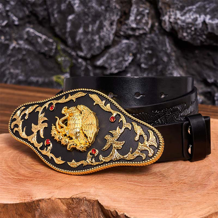 Cinturón de cuero con hebilla DIY de águila atrapando serpientes