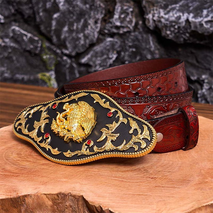 Cinturón de cuero con hebilla DIY de águila atrapando serpientes