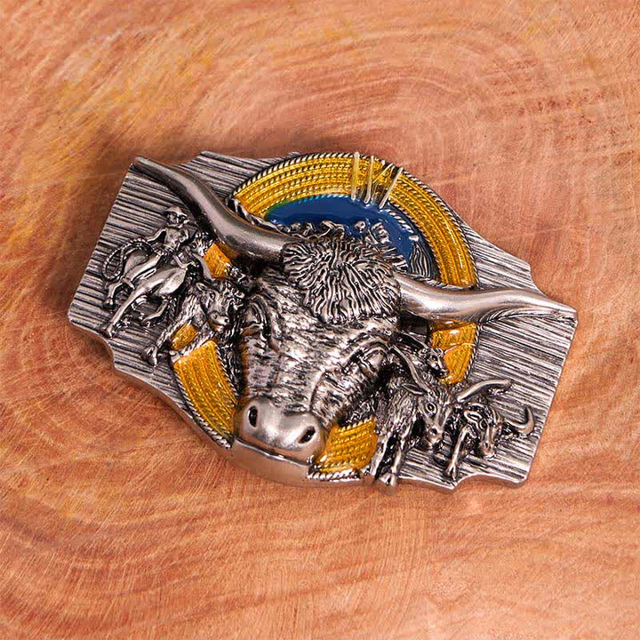 Conjunto de colgante y hebilla de cinturón con cuchillo oculto, diseño de toro Longhorn