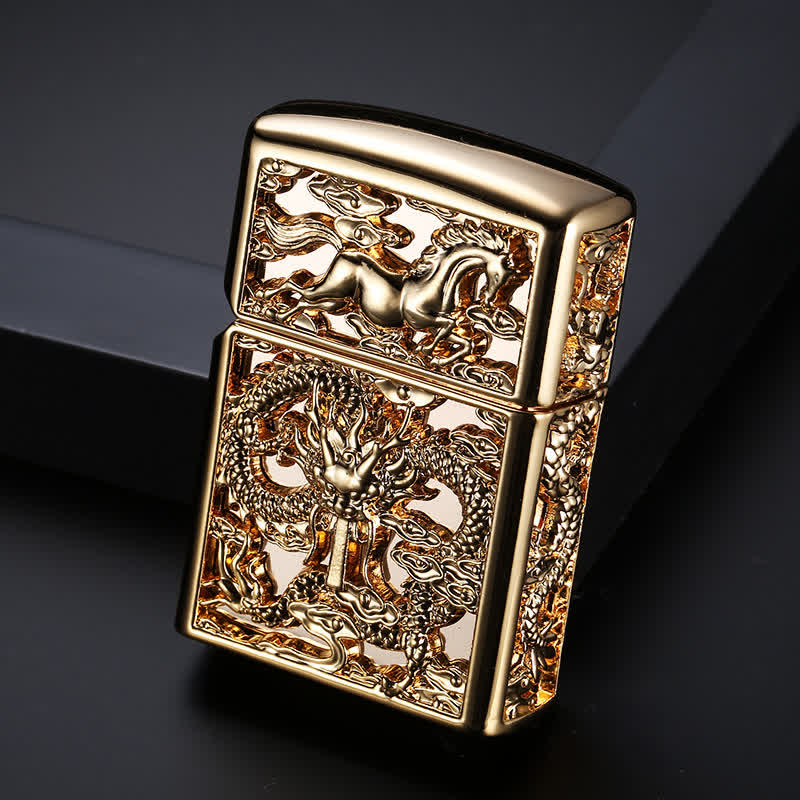 Encendedor de queroseno recargable con dragón tallado en relieve en 3D - Oro antiguo - image 9