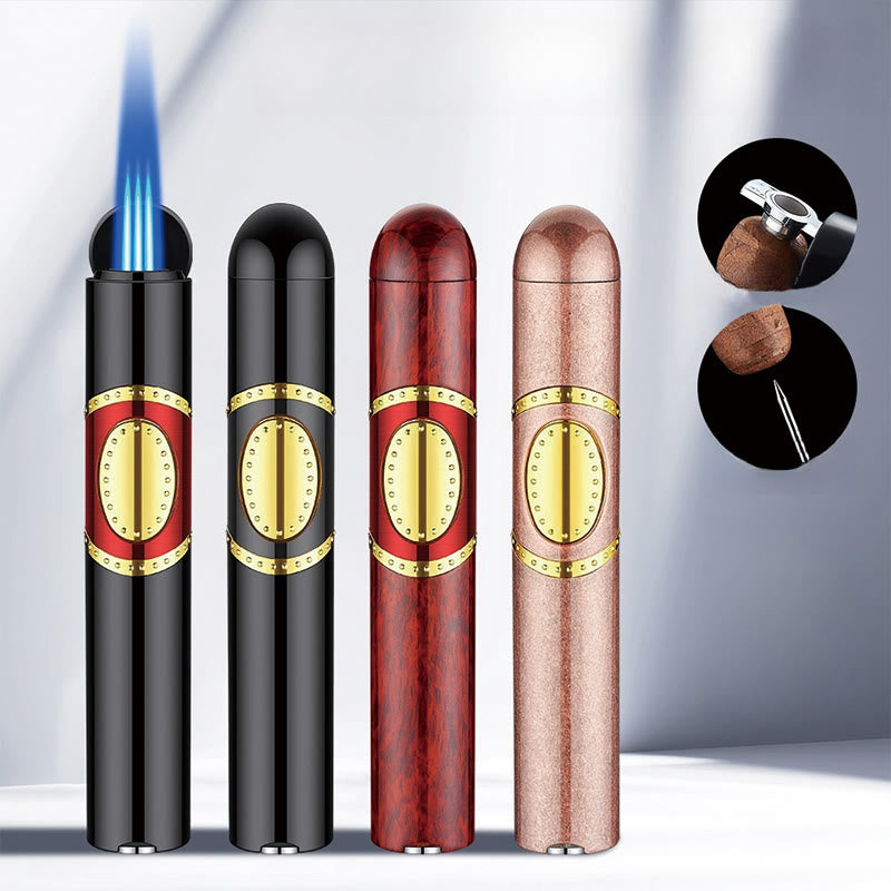 Encendedor 3 en 1 de triple quemador con perforador y aguja para puros integrados