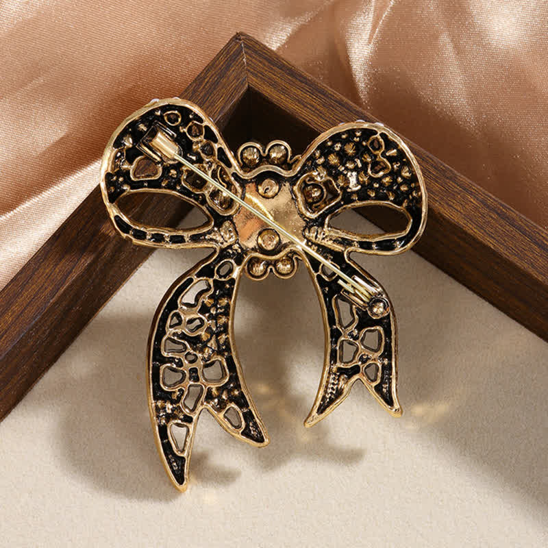 Broche grande de mujer con lazo de perla de cristal rojo