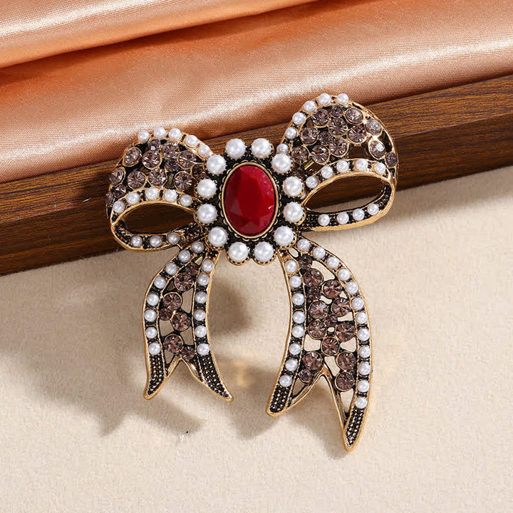 Broche grande de mujer con lazo de perla de cristal rojo