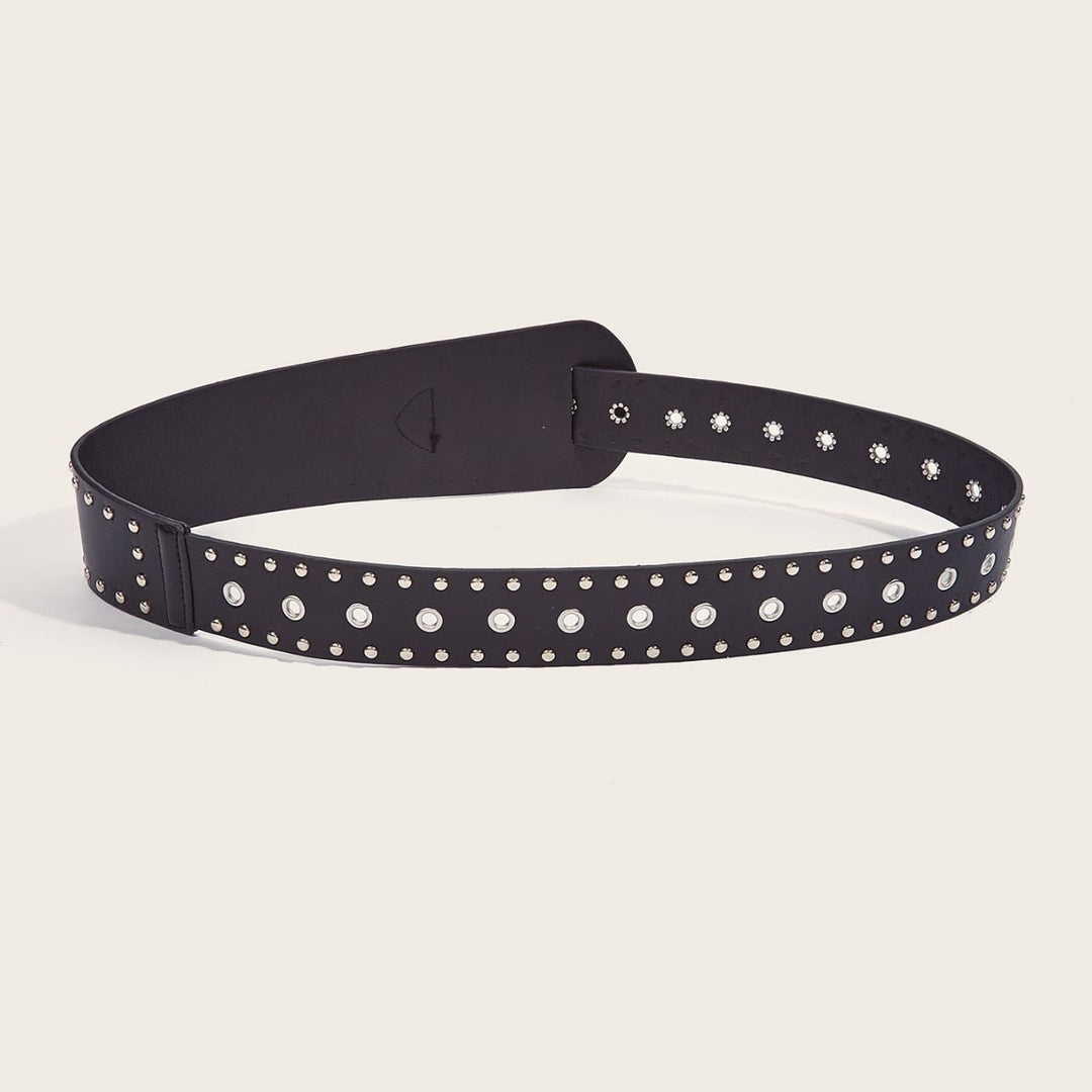 Cinturón ancho de cuero con remaches y tachuelas estilo punk