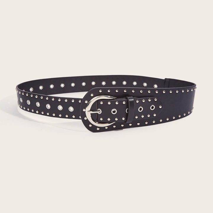Cinturón ancho de cuero con remaches y tachuelas estilo punk