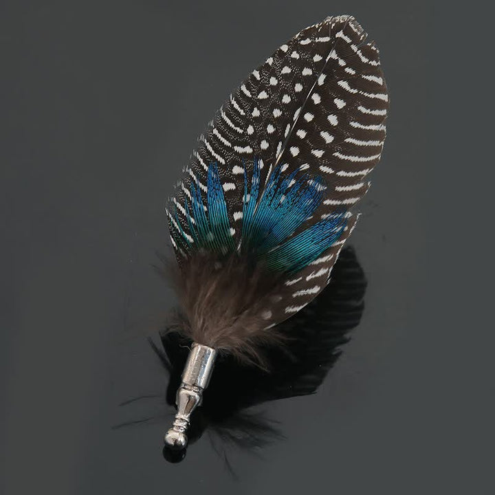 Broche unisex clásico de plumas de pavo real de colores para fiesta de bodas