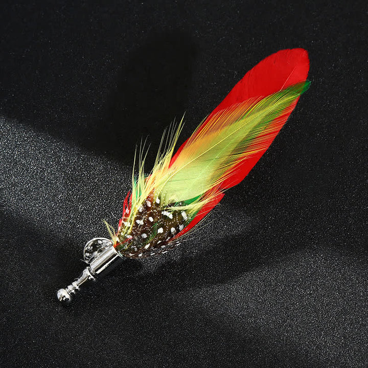 Broche unisex clásico de plumas de pavo real de colores para fiesta de bodas