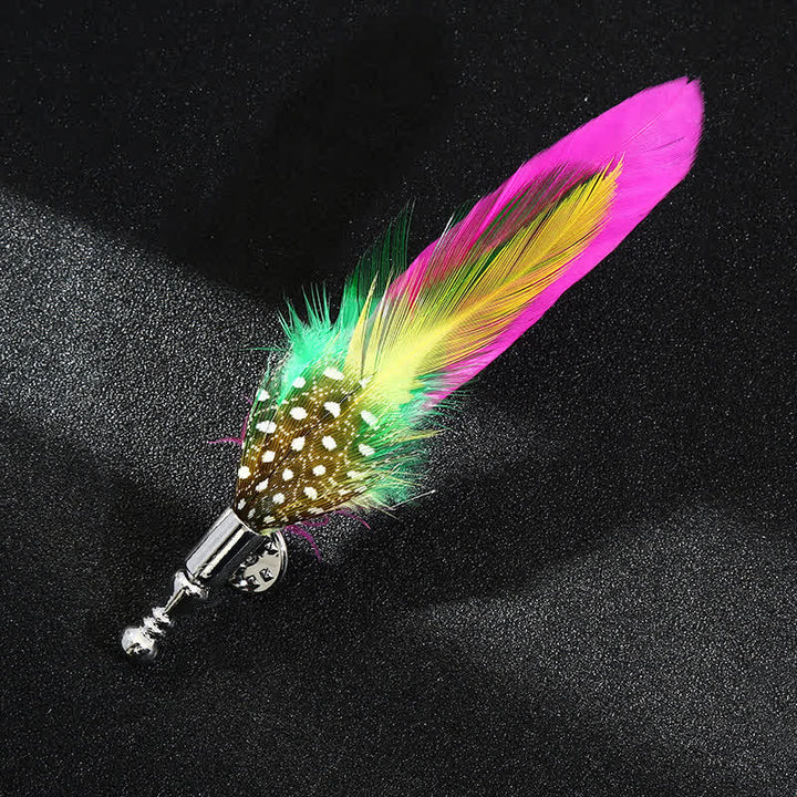 Broche unisex clásico de plumas de pavo real de colores para fiesta de bodas