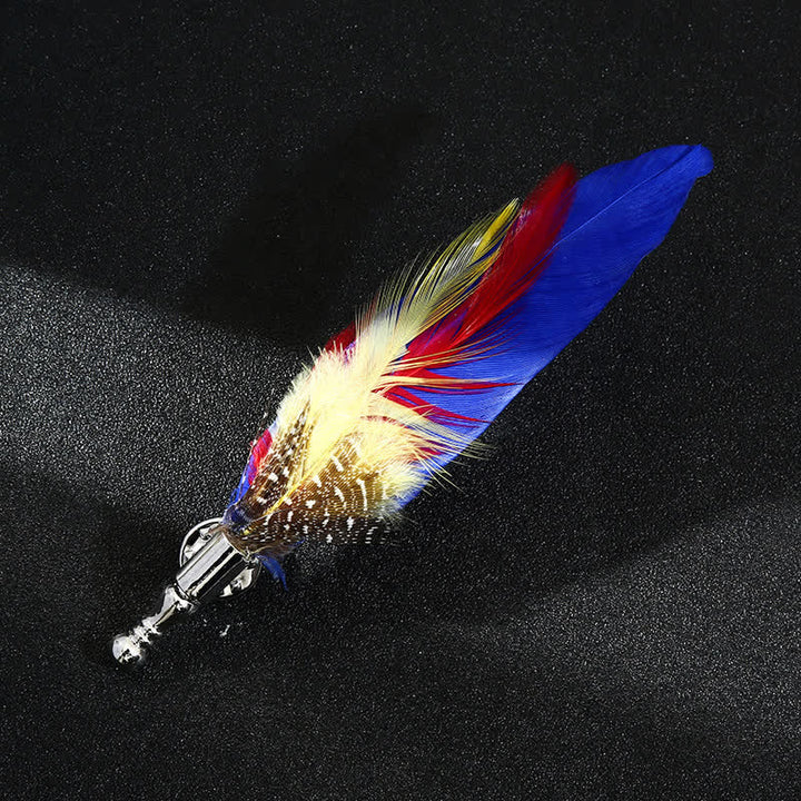 Broche unisex clásico de plumas de pavo real de colores para fiesta de bodas