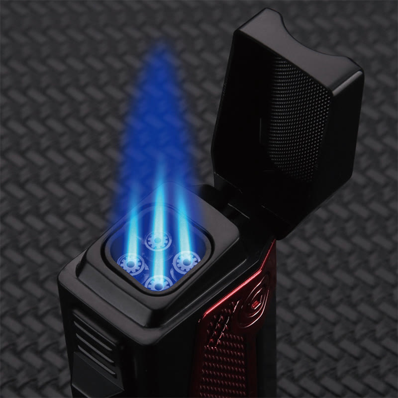 Encendedor portátil de cuatro llamas, recargable, de butano y con cuatro quemadores