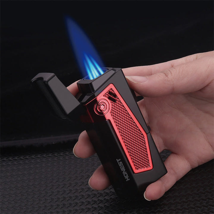 Encendedor portátil de cuatro llamas, recargable, de butano y con cuatro quemadores