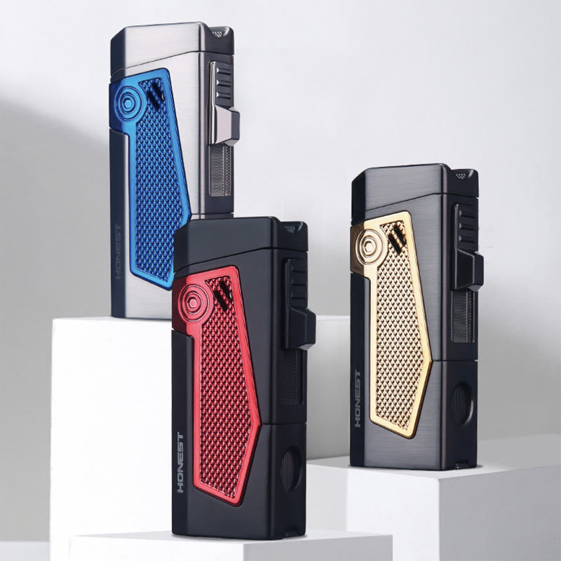 Encendedor portátil de cuatro llamas, recargable, de butano y con cuatro quemadores