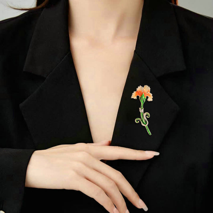 Precioso broche de clavel esmaltado para mujer