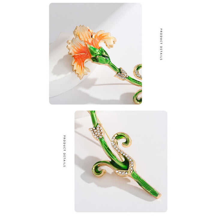 Precioso broche de clavel esmaltado para mujer