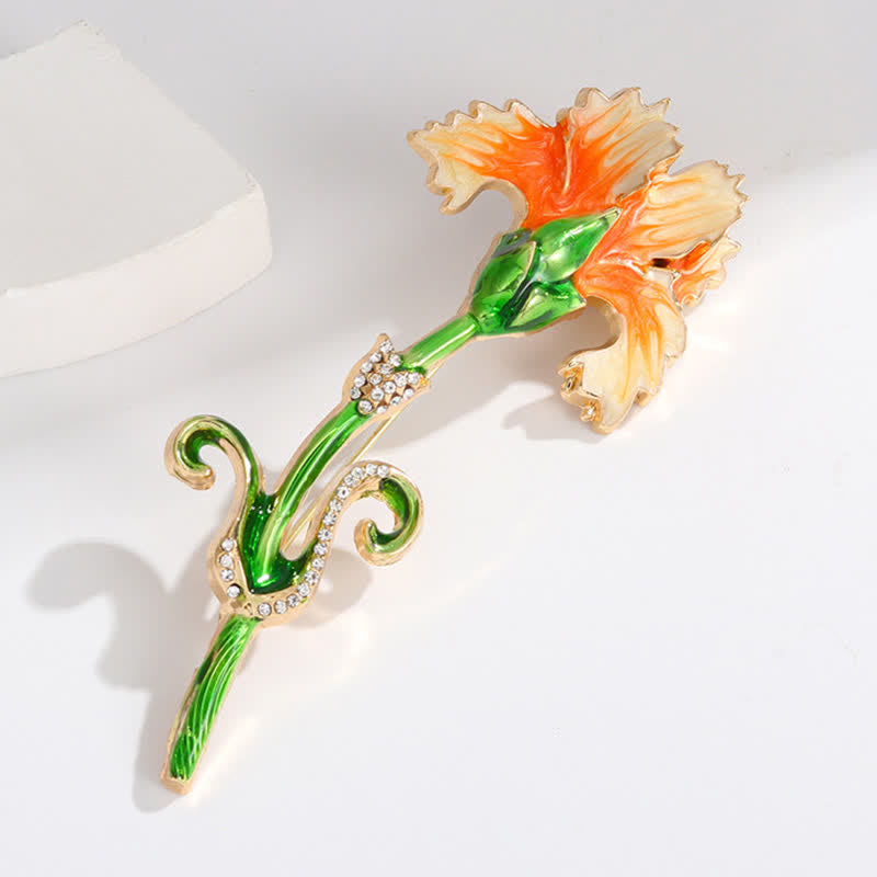 Precioso broche de clavel esmaltado para mujer
