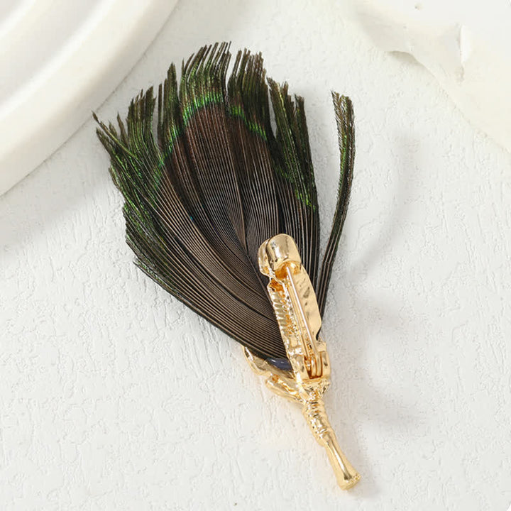 Broche unisex de pluma artificial de pavo real azul y verde