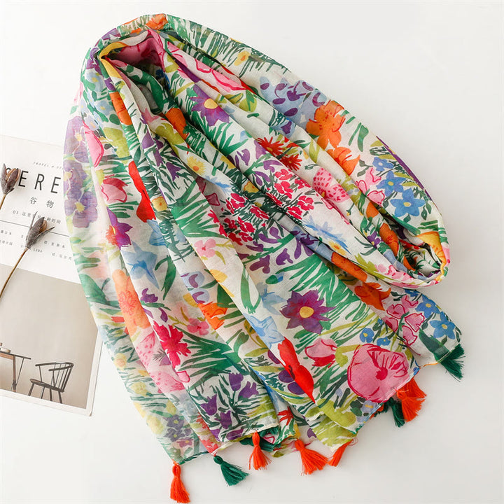 Bufanda fina y ligera con estampado floral colorido para mujer