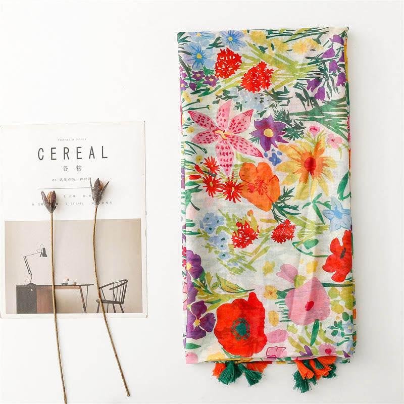 Bufanda fina y ligera con estampado floral colorido para mujer