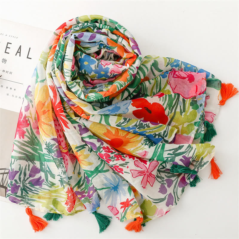 Bufanda fina y ligera con estampado floral colorido para mujer