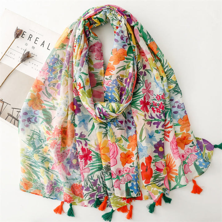 Bufanda fina y ligera con estampado floral colorido para mujer
