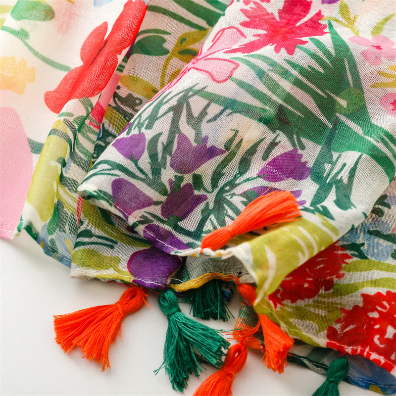 Bufanda fina y ligera con estampado floral colorido para mujer