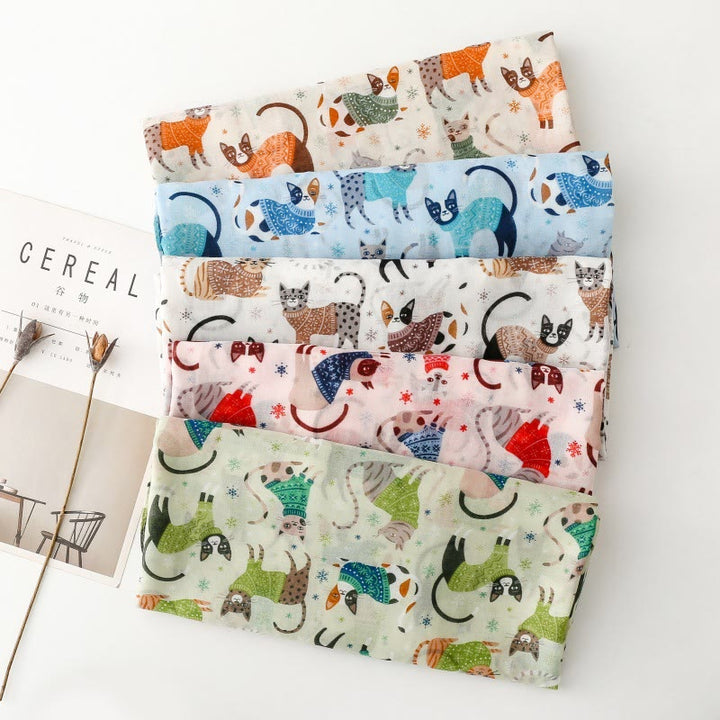 Bufanda fina y ligera con estampado de gatitos para mujer