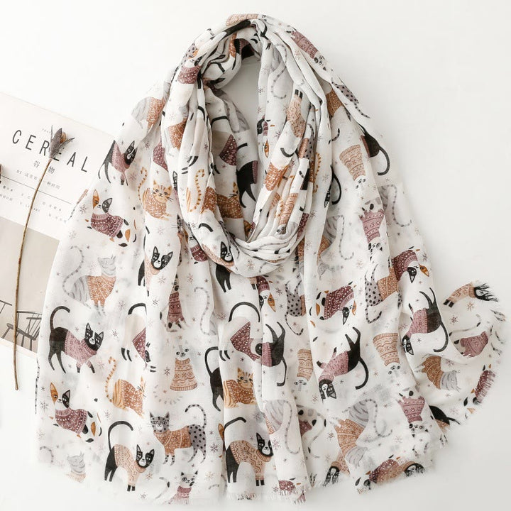 Bufanda fina y ligera con estampado de gatitos para mujer