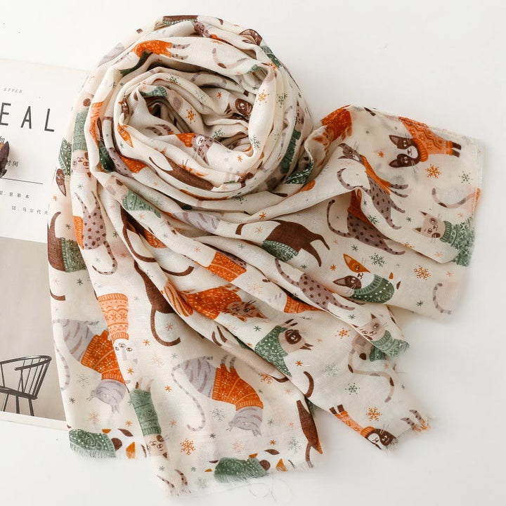 Bufanda fina y ligera con estampado de gatitos para mujer - image 2