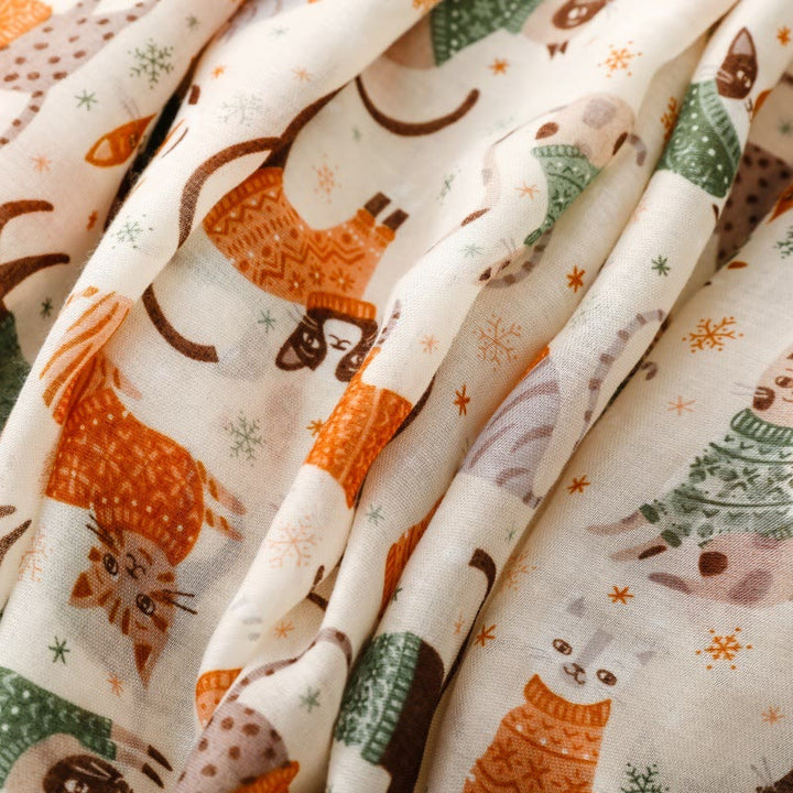 Bufanda fina y ligera con estampado de gatitos para mujer - image 5