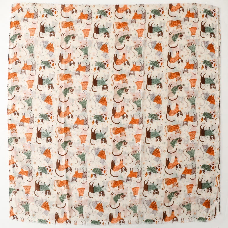 Bufanda fina y ligera con estampado de gatitos para mujer