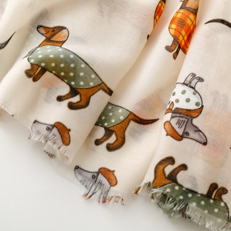 Bufanda fina y ligera con estampado de perro salchicha para mujer