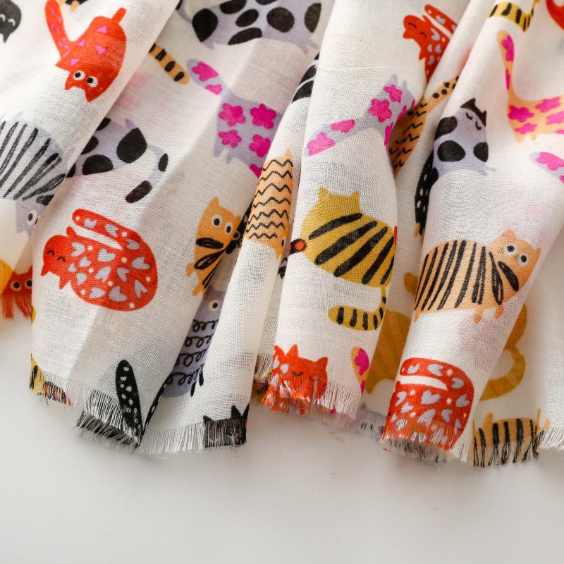 Bufanda fina y ligera con estampado de gato para mujer
