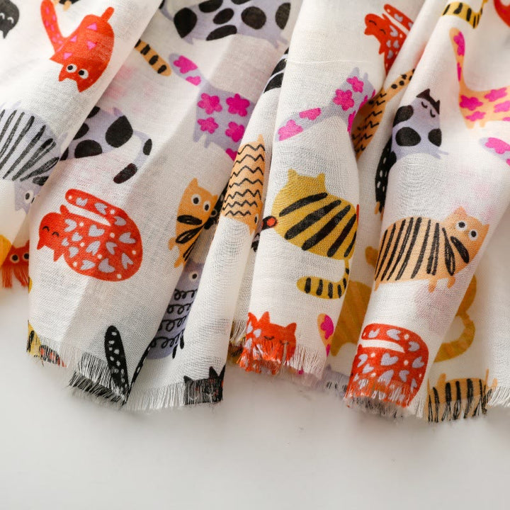 Bufanda fina y ligera con estampado de gato para mujer