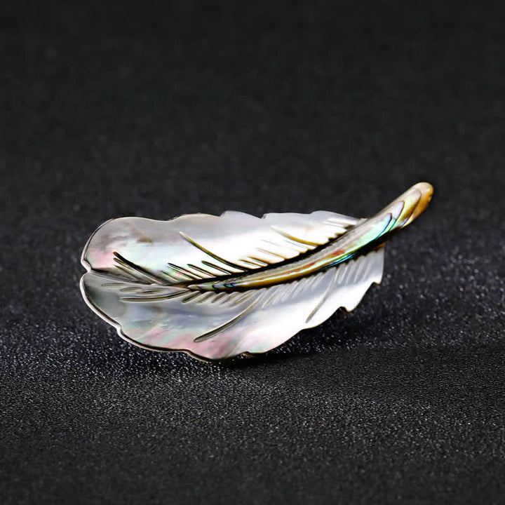 Broche unisex con forma de pluma de concha de abulón natural