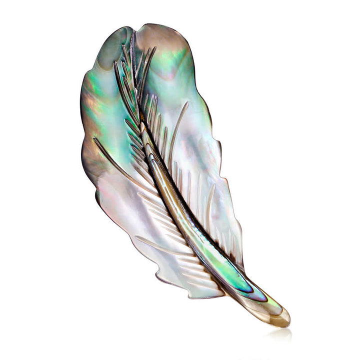 Broche unisex con forma de pluma de concha de abulón natural