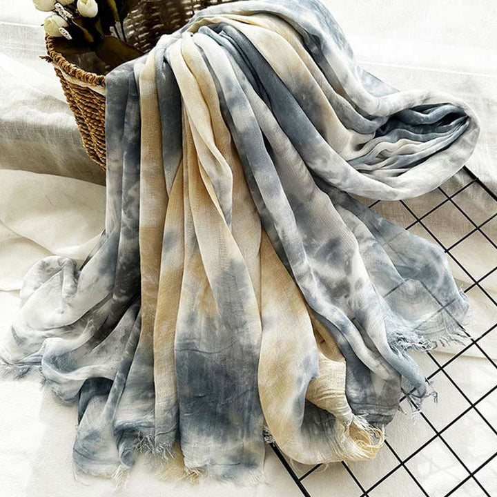 Bufanda fina y ligera con estampado artístico tie-dye para mujer