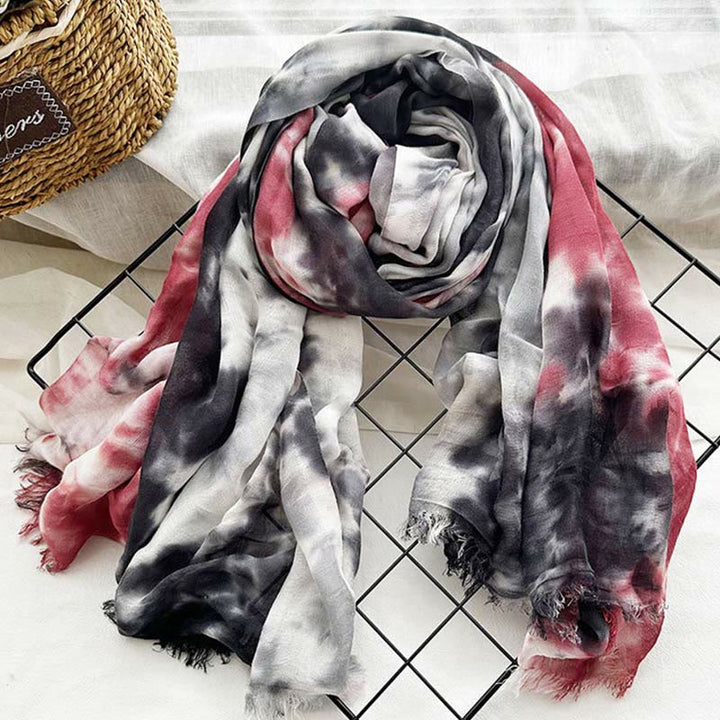 Bufanda fina y ligera con estampado artístico tie-dye para mujer
