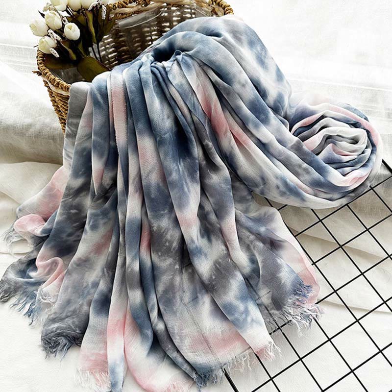 Bufanda fina y ligera con estampado artístico tie-dye para mujer