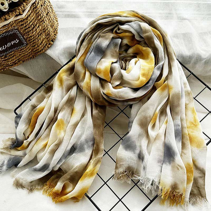 Bufanda fina y ligera con estampado artístico tie-dye para mujer