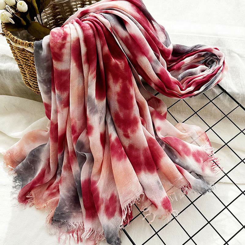 Bufanda fina y ligera con estampado artístico tie-dye para mujer